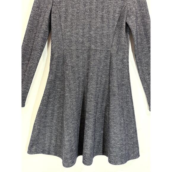 Theory Albita Wool Blend A-Line Long Sleeve Dress Blue Gray Herringbone Size 8 - Picture 5 of 9